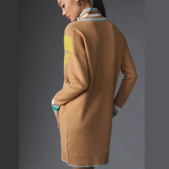 Like new Maeve by Anthropologie Varsity Half-Zip Tunic Mini Dress Neutral Motif - Picture 2 of 5